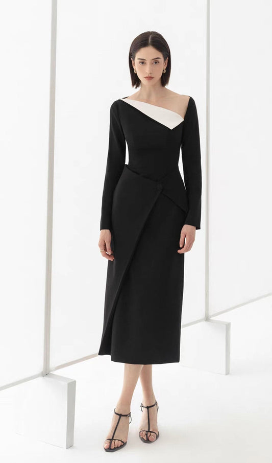 Sarah Jade Diyagonal Yaka Yırtmaçlı Midi Elbise