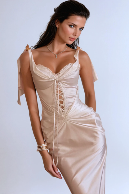 Alena Brea Korse Detaylı Saten Midi Elbise