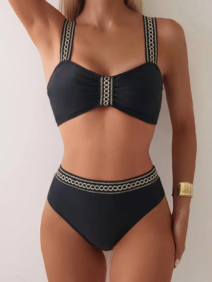 Zincir Detaylı Siyah Yüksek Bel Bikini Takımı