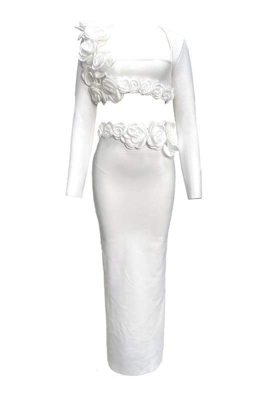 Crimson White Çiçek Desenli Takım